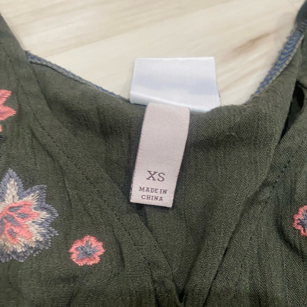 Knox Rose Olive Green Floral Embroidered Boho Dress XS Waist Tie 0189 - Picture 4 of 7
